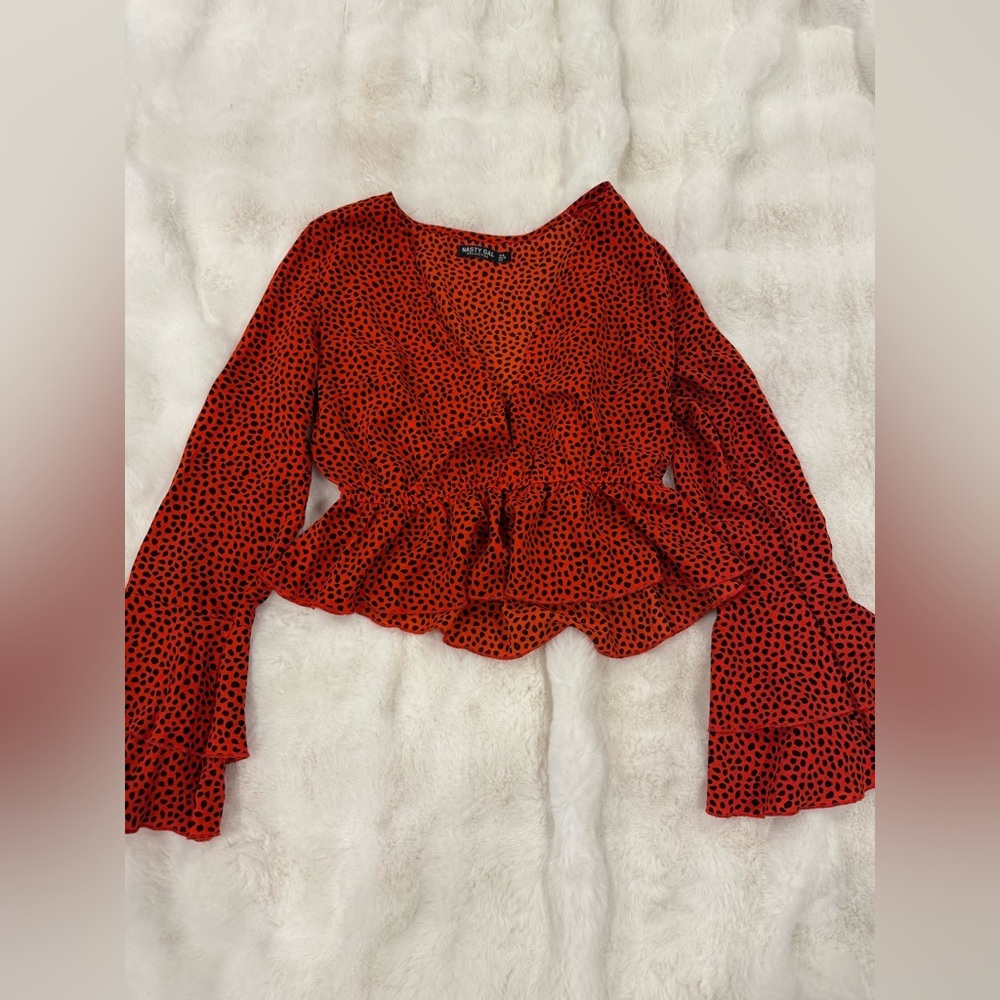 Nasty Gal Red and Black Polka Dot Blouse